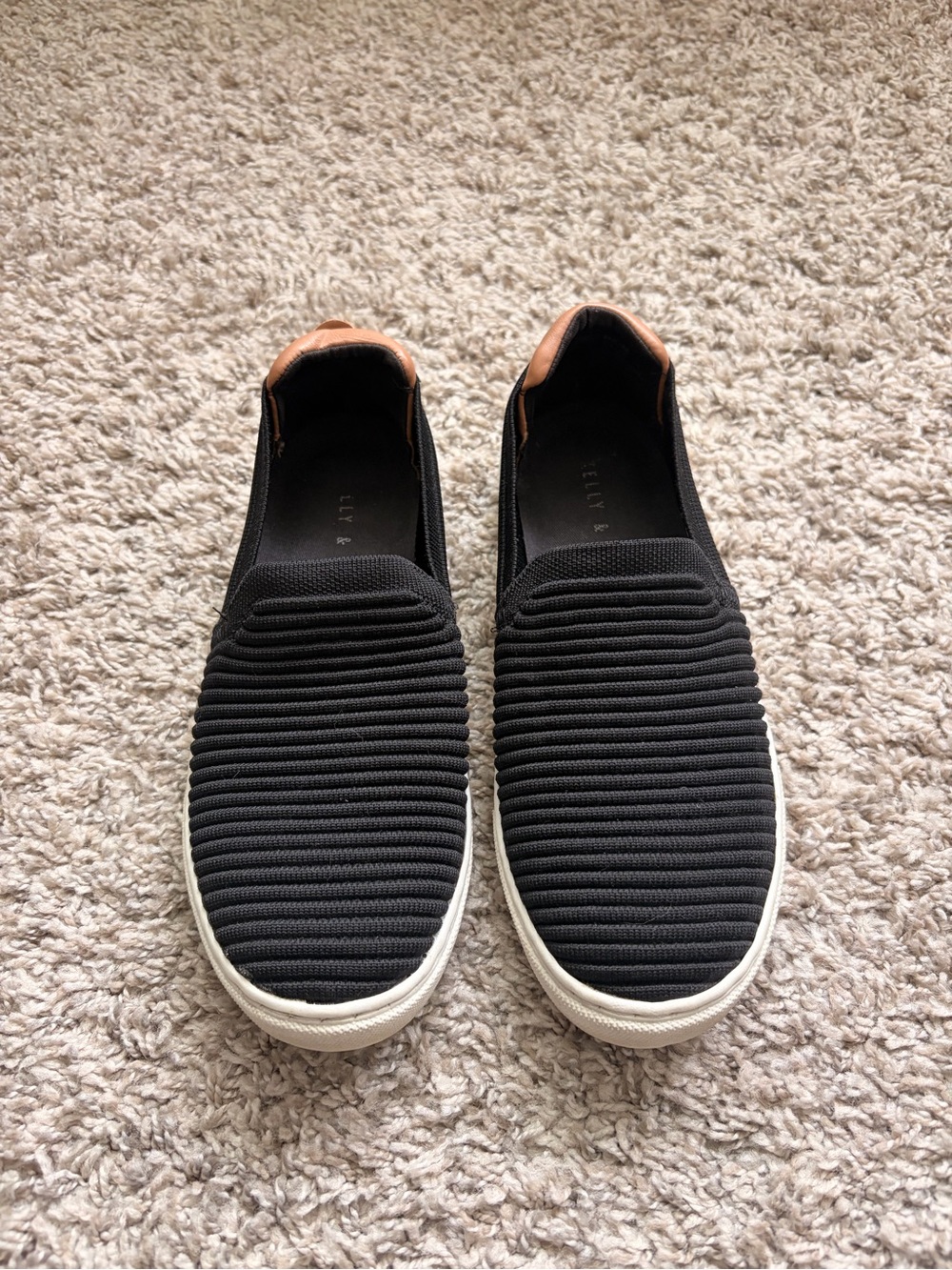 Casual Black Slip-On Sneakers with Tan Accent